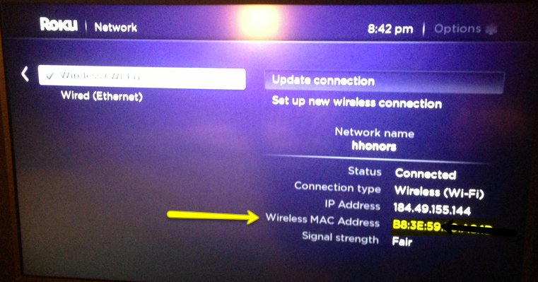 Roku: How to find your Wireless MAC Address